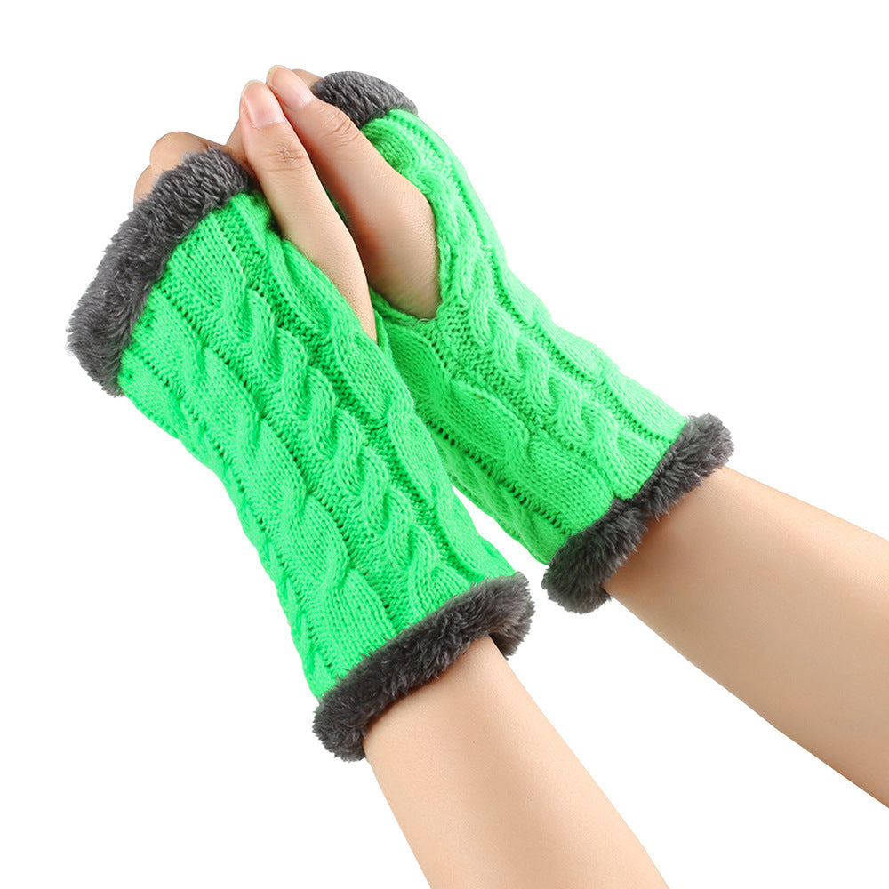 Plush and Twist Knitted Fingerless Fleece Gloves for Women