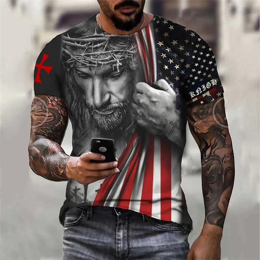 American Style 3D Printed Men Short-sleeve Theme T-shirt