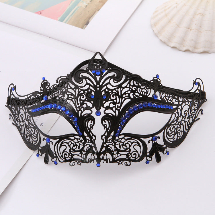 Iron Mask Metal Mask Cat Head White Metal Hollow Diamond Eye Mask