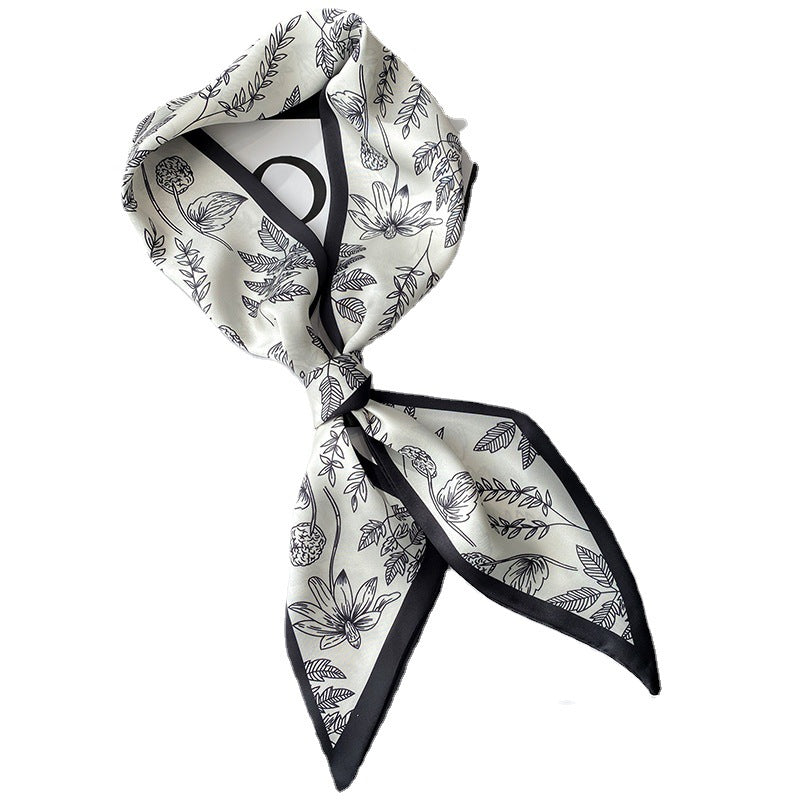 French-style Printed Long Silk Scarf for girls