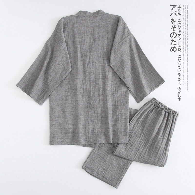 Woven Cotton Washed Spinning Double Gauze Kimono Pajama Sets For Men