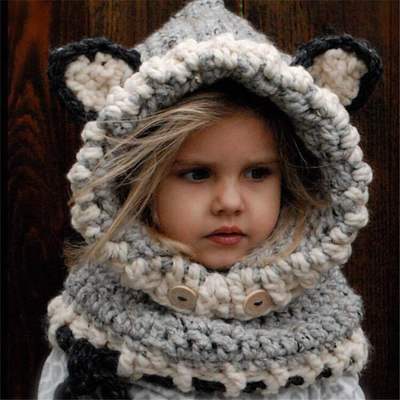 Handmade Winter  Wrap Bear Scarf Caps for kids