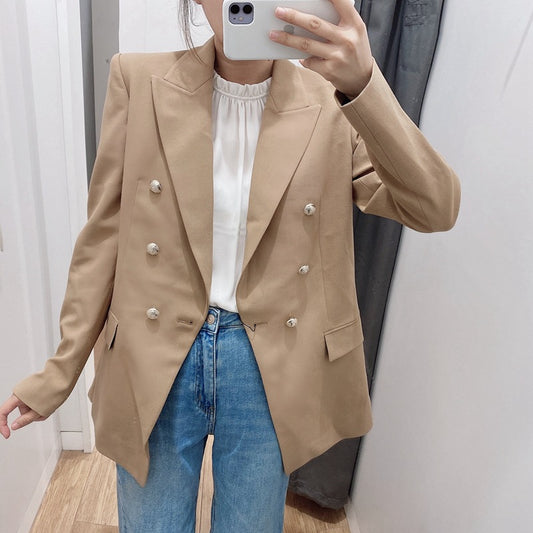 Simple Style Buttoned Casual Blazer Jacket Women