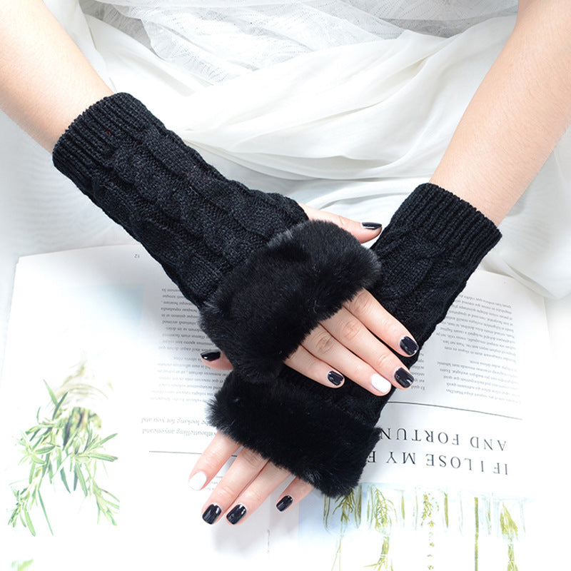 Knitted Half Finger Solid Color Twist Gloves for women