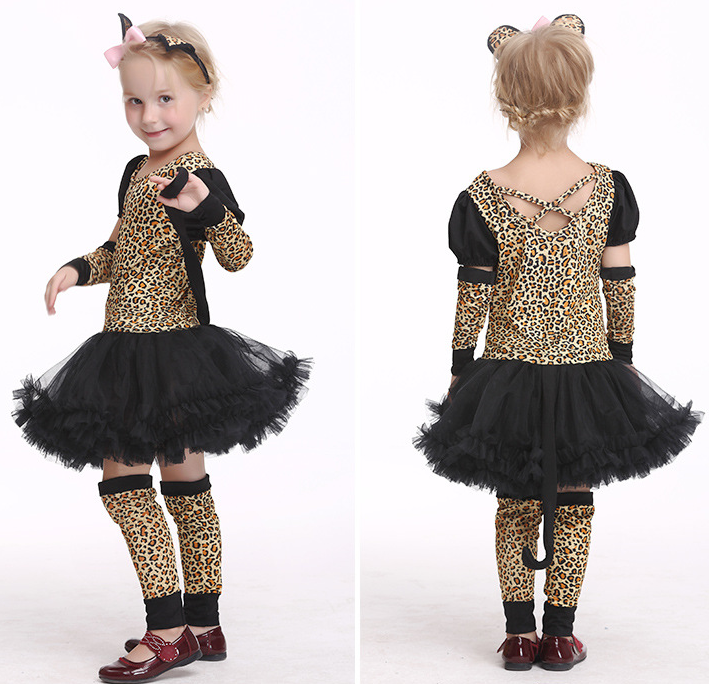 Kids Halloween Leopard Cat Cosplay Costume For Girls