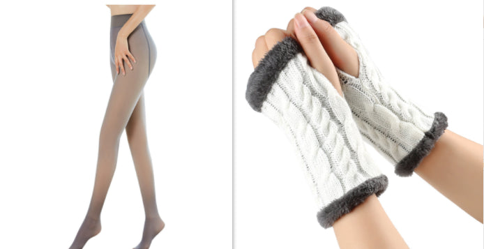 Fleece-lined Fluffy and Twist Knitted Finger Leakage glove for women