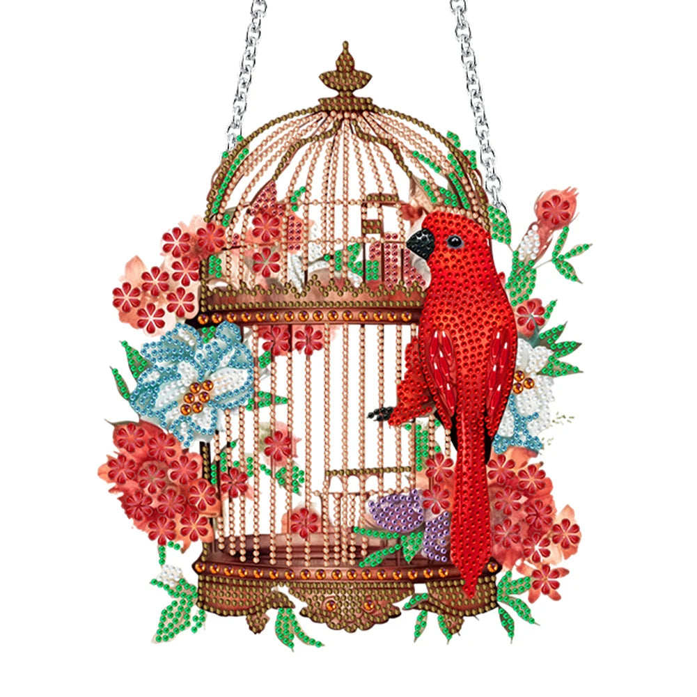 DIY Diamond Painting Pendant Ornament-flower Bird Cage