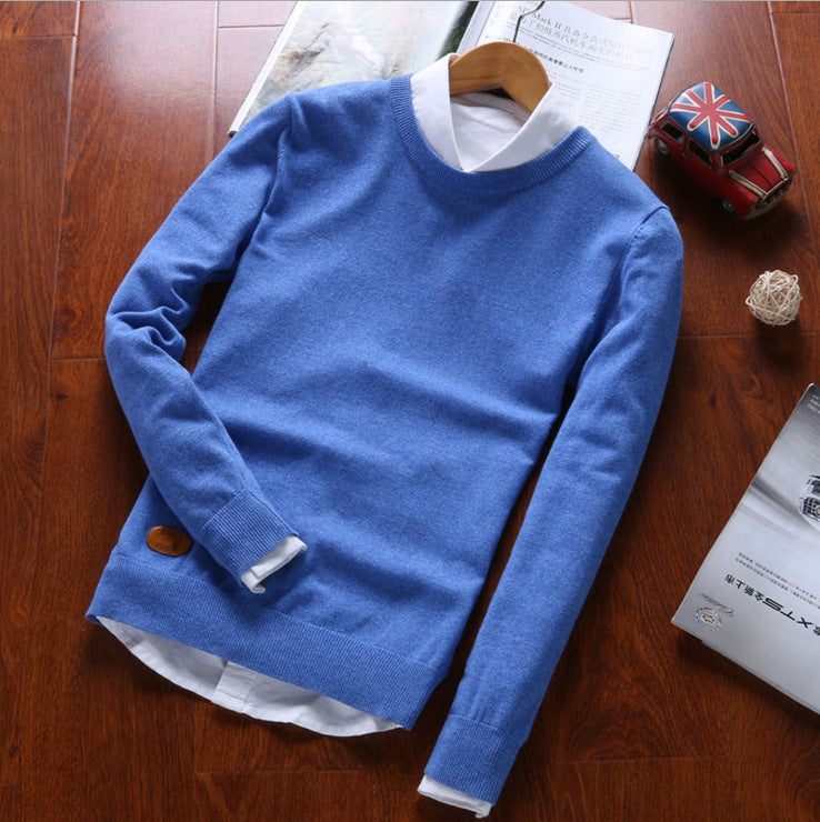 Solid Color Round Neck Sweater For Men