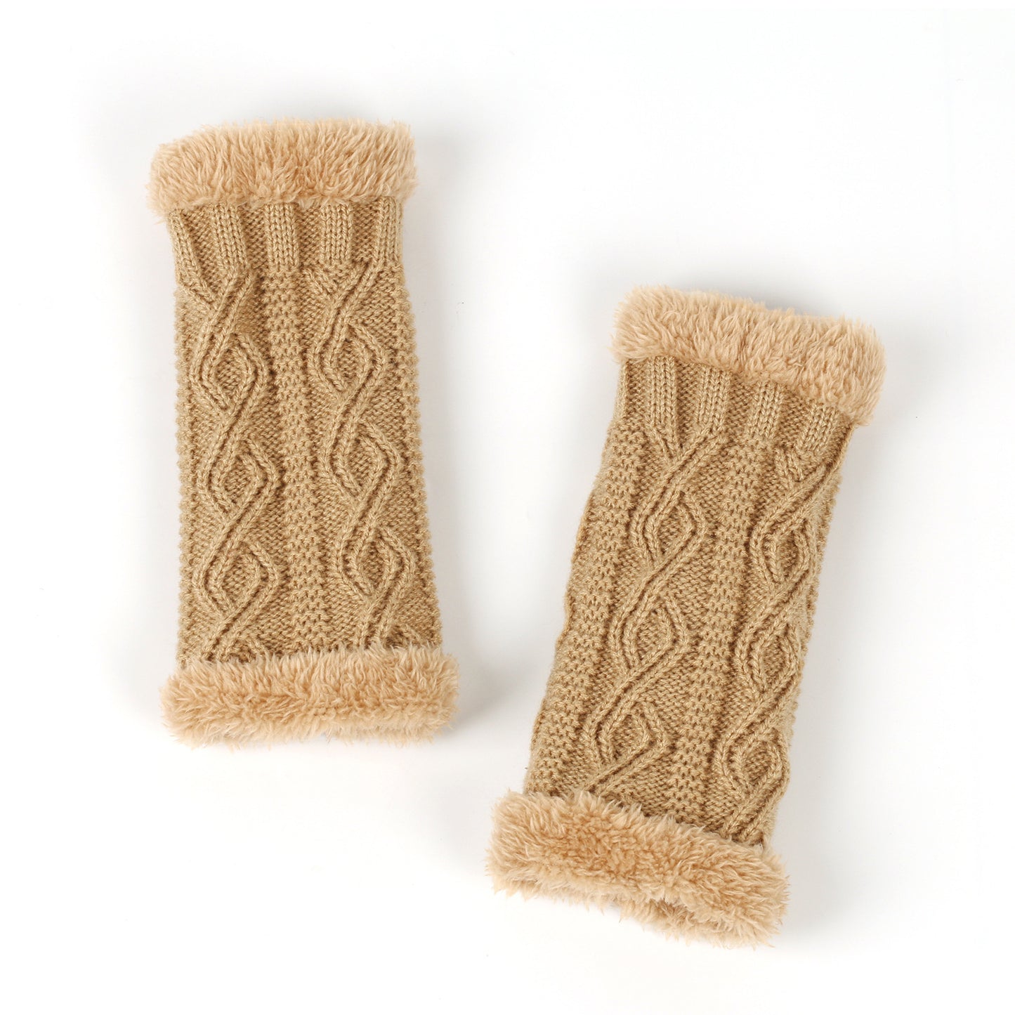 Rhombus Short Knitted Plus Fluff Thick Gloves for women