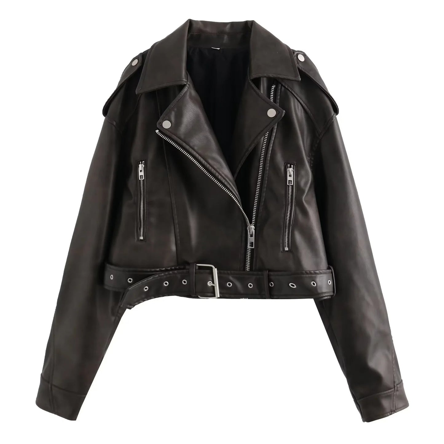 Washed Faux Leather Short Zipper Fashion Jacket for women