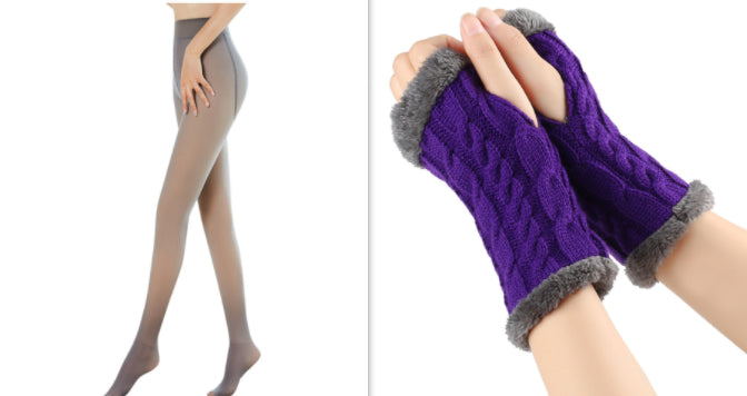 Fleece-lined Fluffy and Twist Knitted Finger Leakage glove for women