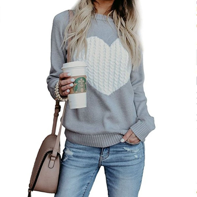 Heart Pattern Printed Long Sleeve Sweaters For Women