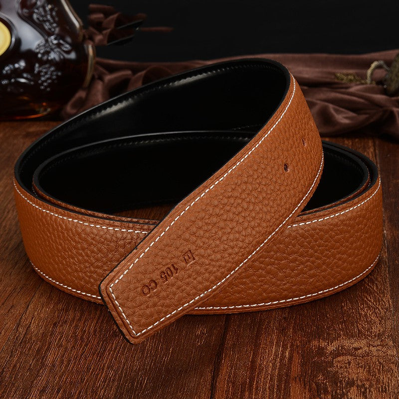 Leather h-belt original litchi grain cowhide belt scalp