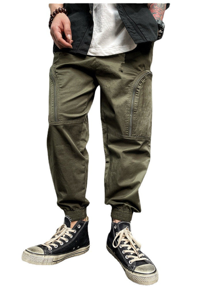 Elastic Waist Zipper Big Pockets Drawstring Sports Cargo Pant For Men