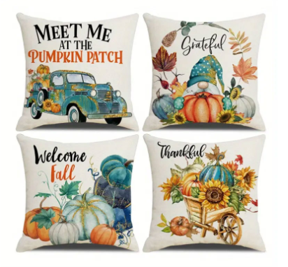 Pillowcase Linen Pumpkin Cartoon Car Thanksgiving Wreath