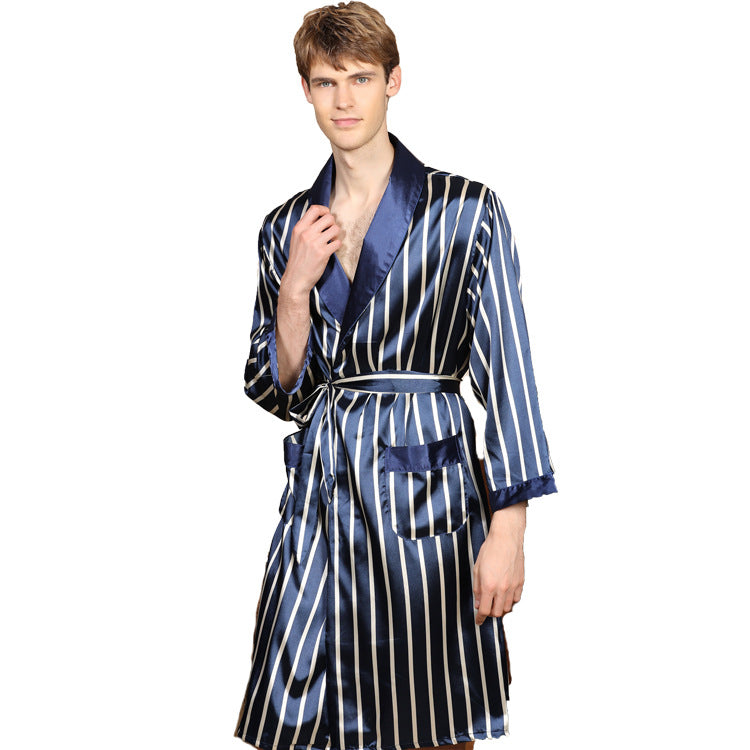 One-Piece Striped Long-Sleeved Gown For Men