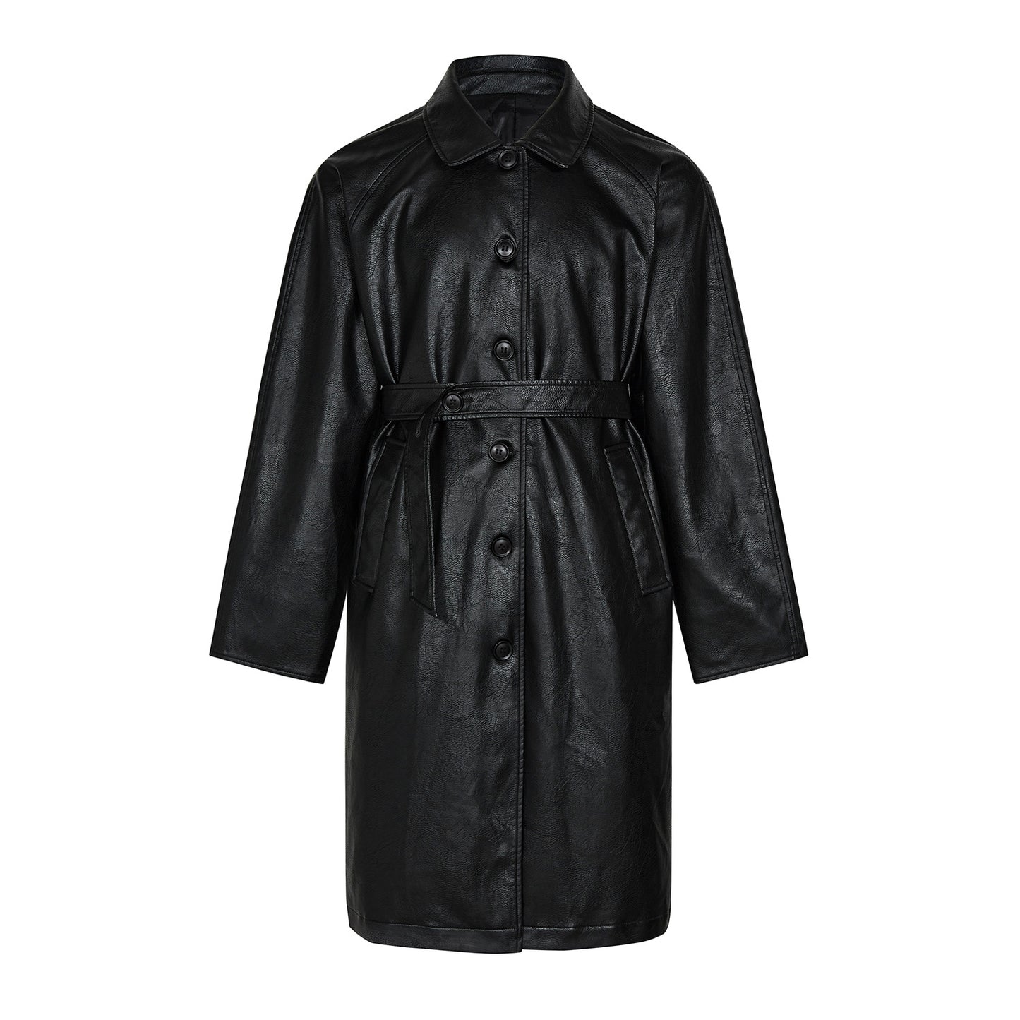 Leather Mid-length Trench Coat  for Women