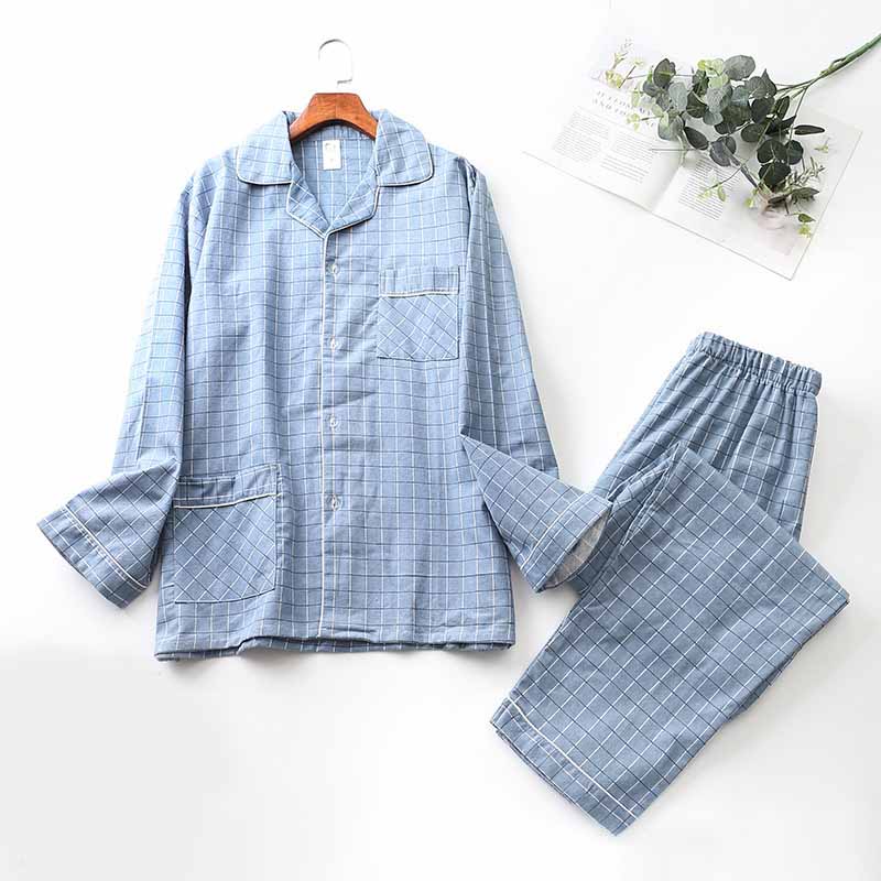 Brushed Cloth Long-Sleeved Lapel Pajama Set For Men