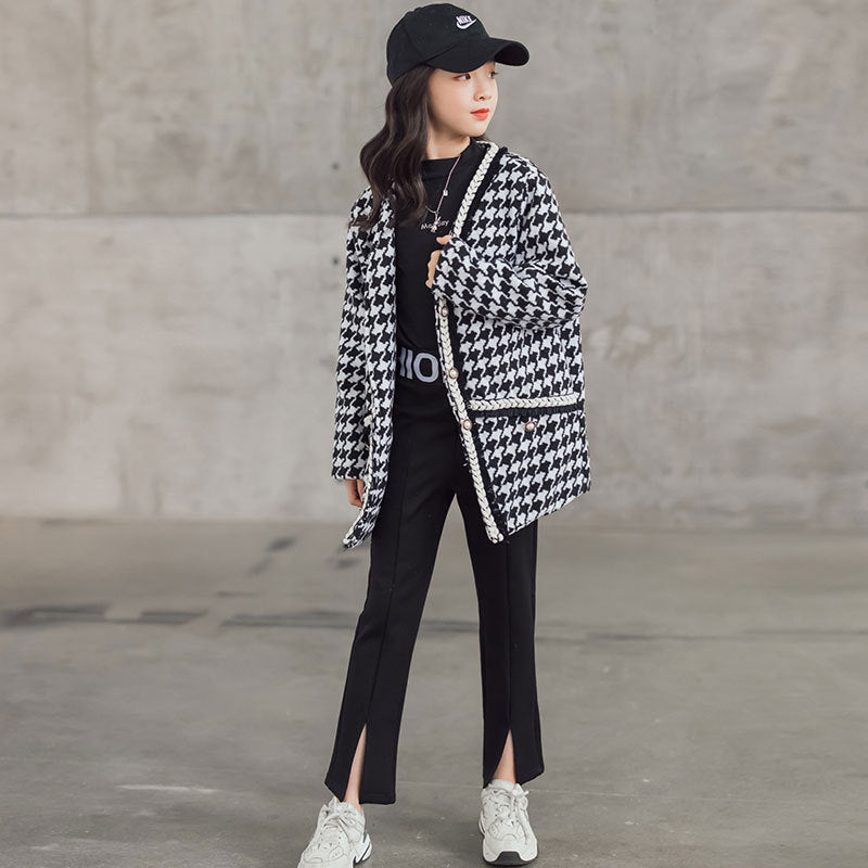 Houndstooth Element Fashion Thickening jacket for Girls