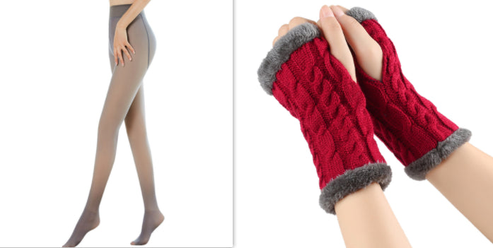 Fleece-lined Fluffy and Twist Knitted Finger Leakage glove for women