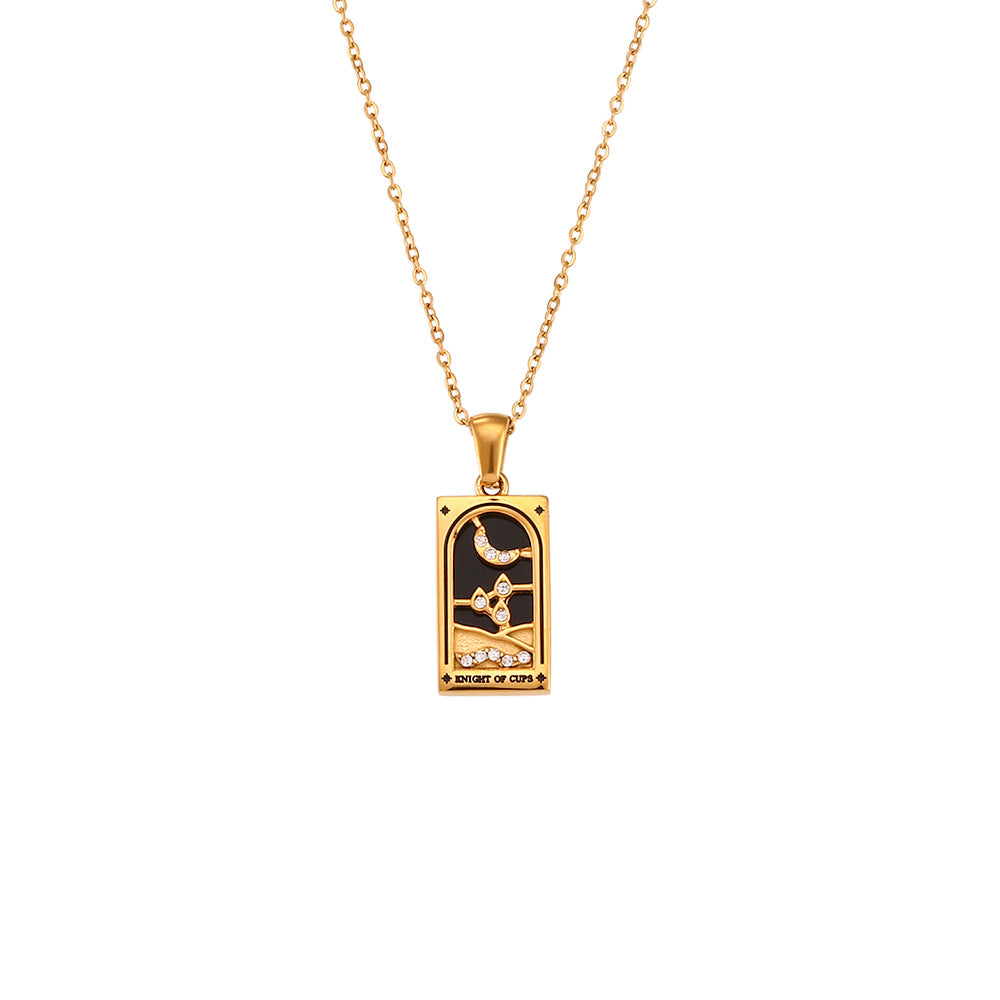 Retro Popular Selling Pendant Jewelry Stainless Steel Rectangular Drip Zircon Tarot Necklace