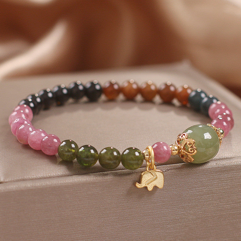 Women's Ethnic Style Natural Tourmaline Elephant Pendant Bracelet