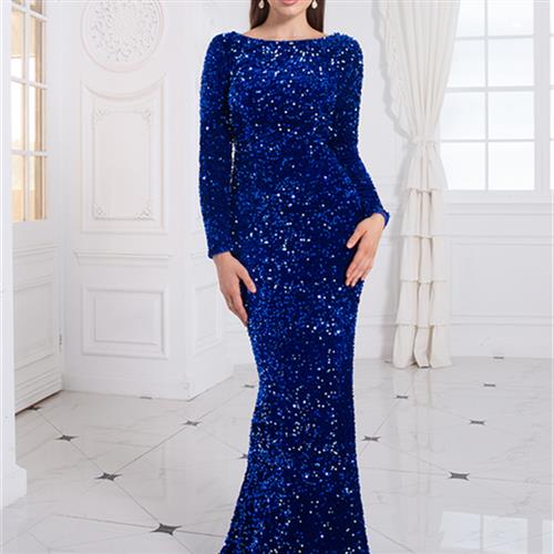 Modest Stretch Sequin Royal Blue Evening Prom Gown Party for women