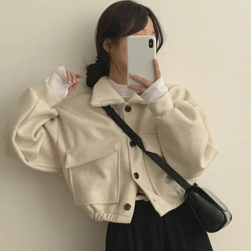 Thickened Collar Woolen Short Jacket For Women