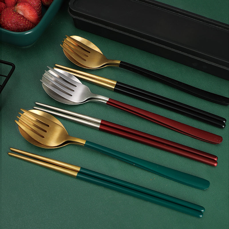 Portable chopsticks, spoons, three piece stainless steel fork set