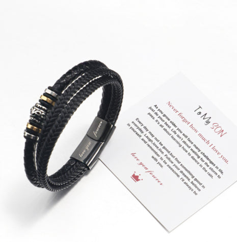 Stainless Steel Multi-layer Woven Bracelet Titanium Leather Lettering Gift Suit