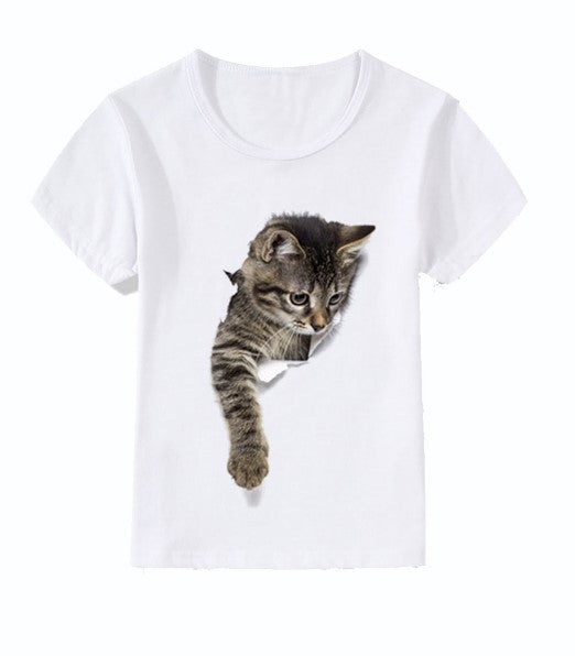 Casual Short-sleeved Cat 3d Printed Children's T-shirt