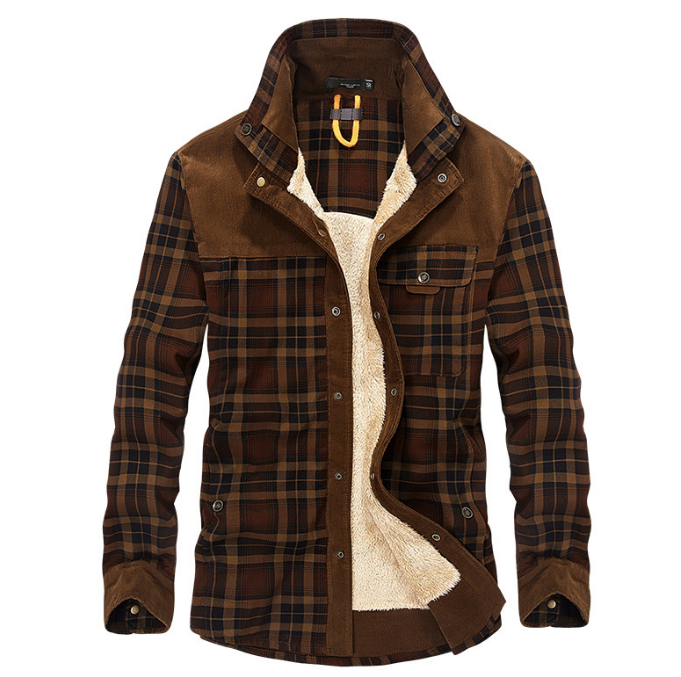 Pure Cotton Plaid Military Style Winter Jackets For Men