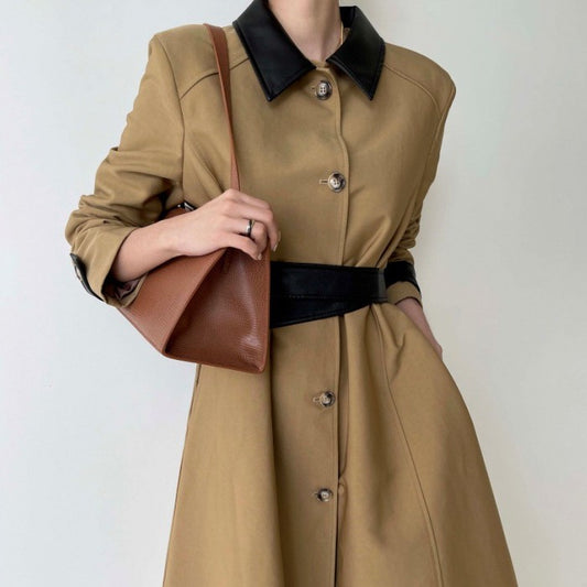 Retro Patchwork Trench Coat And Overcoat Coat for women