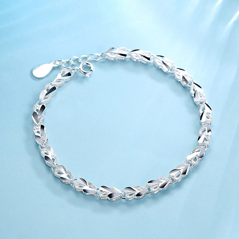 S925 Silver Female  Creative Heart-to-heart Printed XO Bracelet