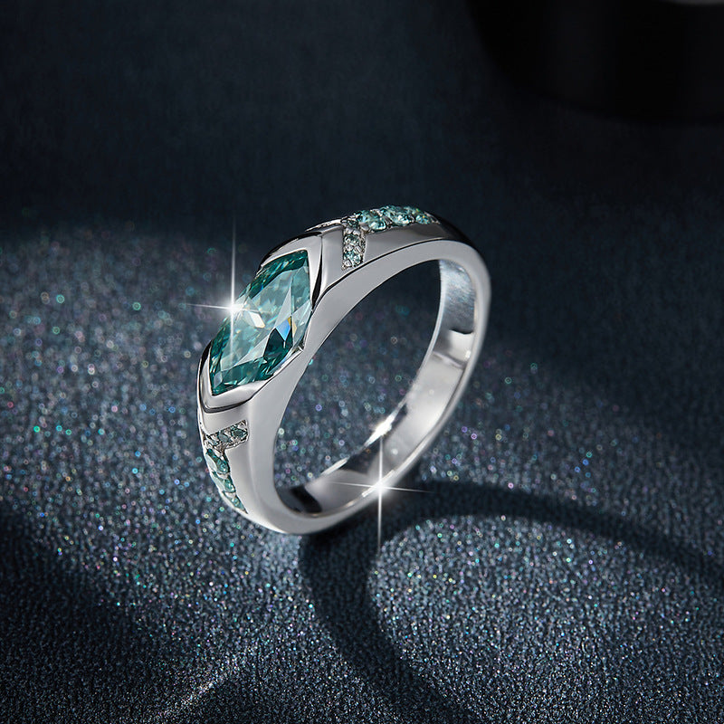 Blue Green Mosonite Ring For Men And Women