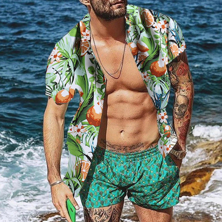 Large Size Cross-border Men's Shirts Casual Beach Men's Shirts Hawaiian Lapel Short Sleeves