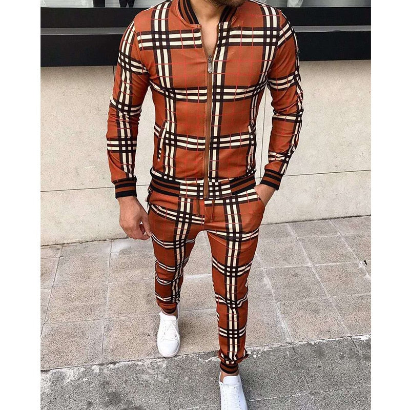 Leisure Two-Piece Patchwork Zipper Tracksuits For Men