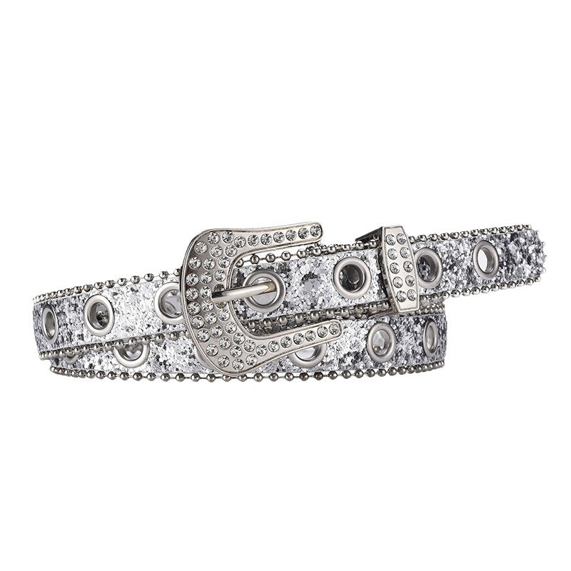 Fashion Rhinestone Pin Buckle Decorative Personality Sequins Belt for Ladies