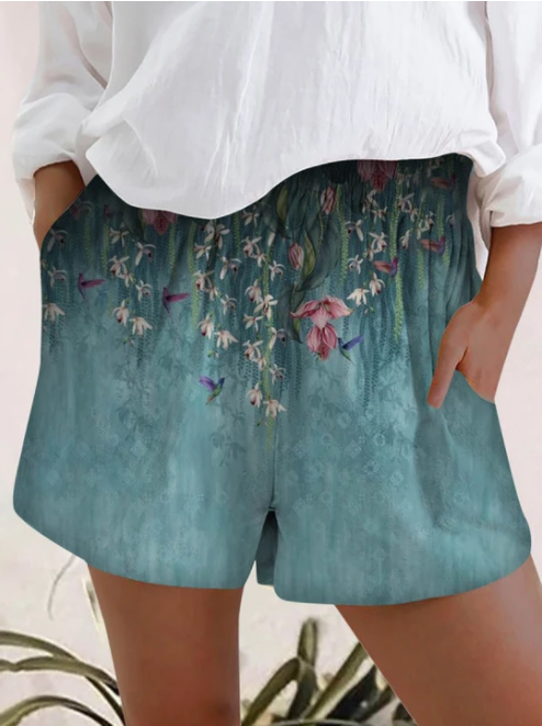 Printed Elastic High Waist Shorts For Women