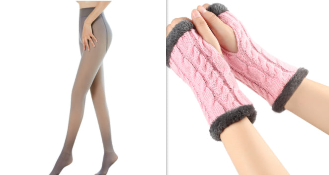 Fleece-lined Fluffy and Twist Knitted Finger Leakage glove for women