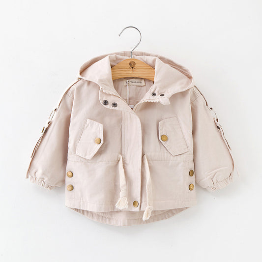 European And American Solid Color Trench Coat for baby girls