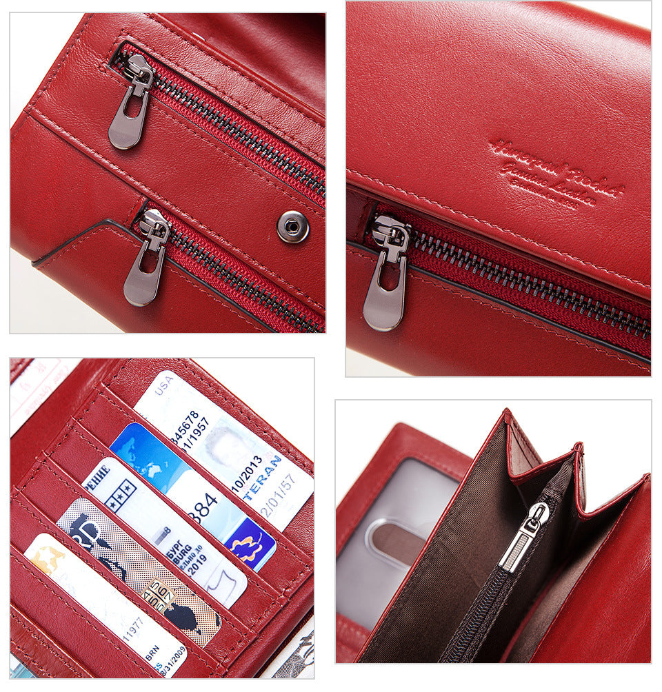 Long Cowhide Multiple Card Slots Coin Pocket RFID Anti-magnetic Women's Handbag