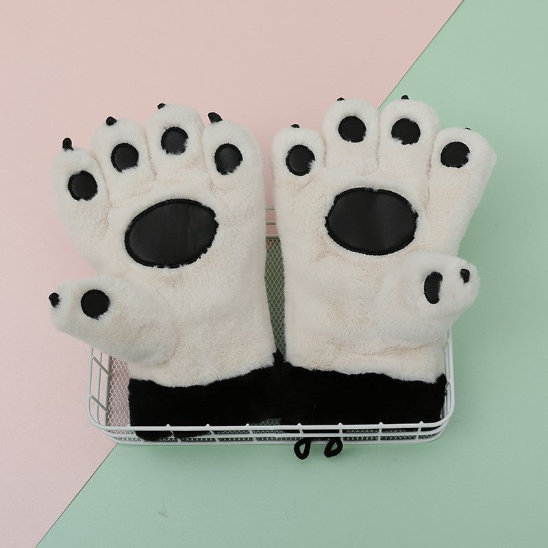 Cute Cartoon Bear Claw Plush Gloves Female Winter Warm Fleece-lined  for women