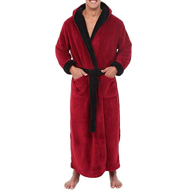 Bath Robe Flannel Hooded Gown For Men