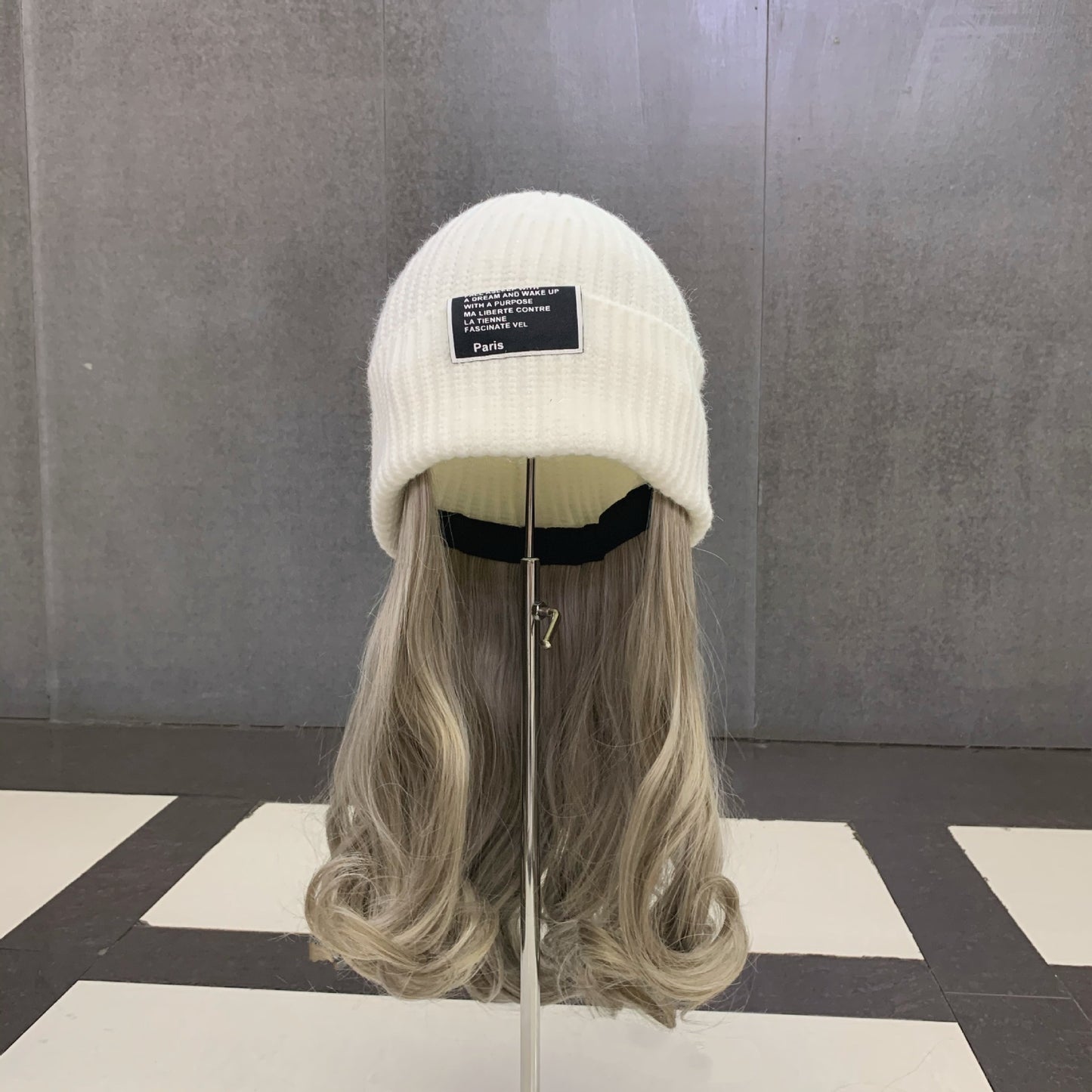 Autumn And Winter Curly Hair Knitted Hat Wig for women