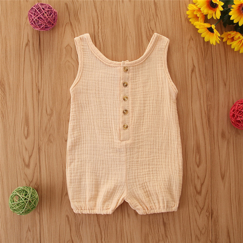 Sleeveless Solid Color Cotton And Linen Rompers  for Baby