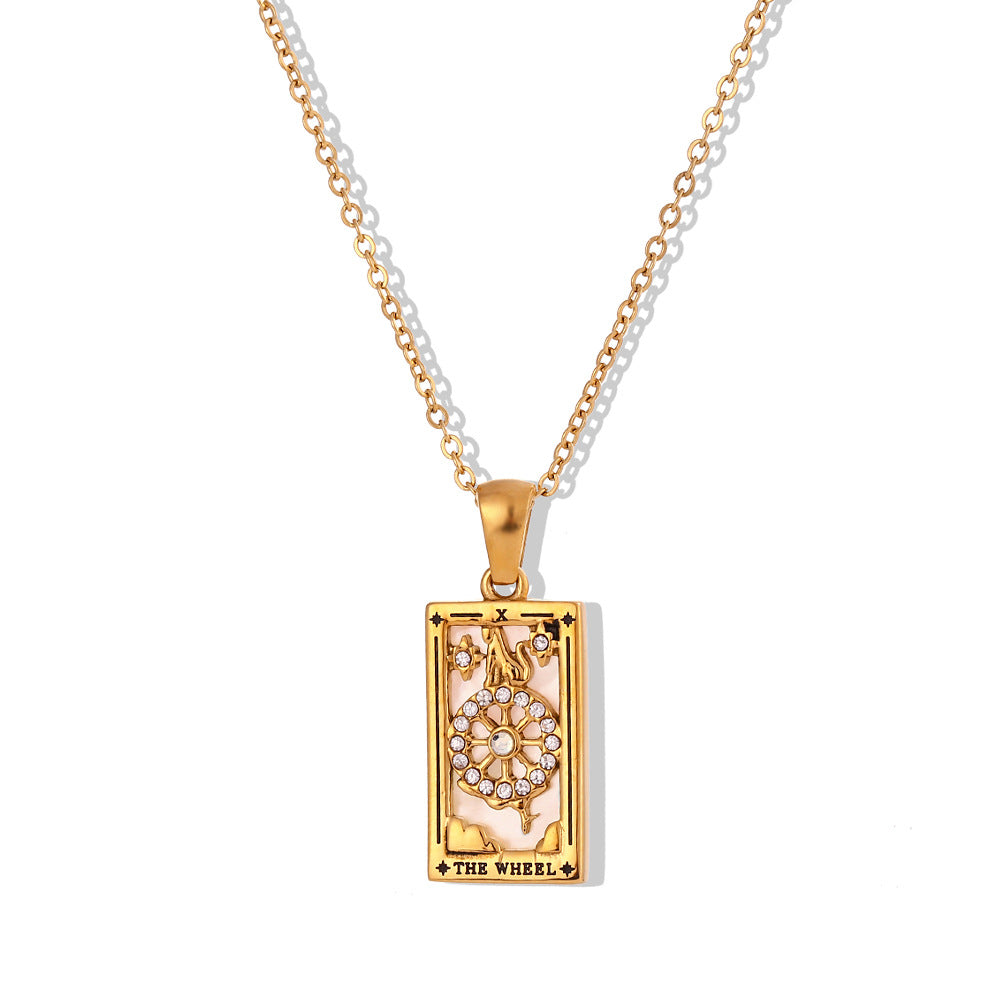 Retro Popular Selling Pendant Jewelry Stainless Steel Rectangular Drip Zircon Tarot Necklace