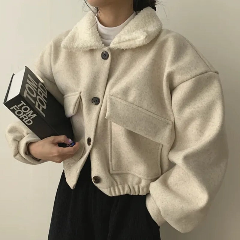 Thickened Collar Woolen Short Jacket For Women