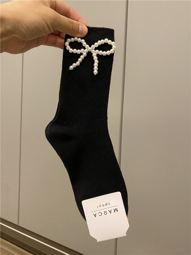 Bow Breathable Mid Length Socks for girls