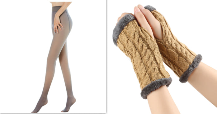 Fleece-lined Fluffy and Twist Knitted Finger Leakage glove for women